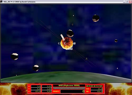 Delphi-Tutorials - OpenGL ISS - Drawing of some meteors on their collision curse to the ISS